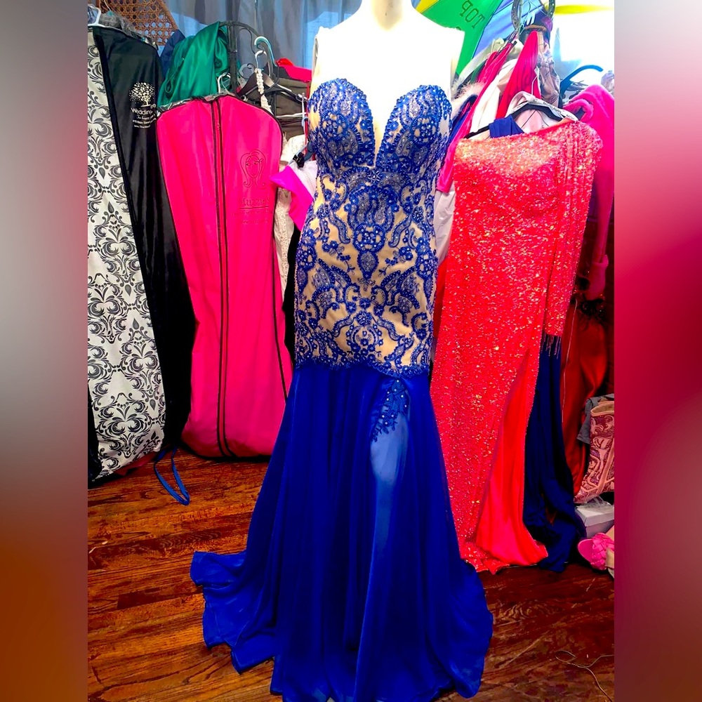 Navy Blue Beaded Prom Dress